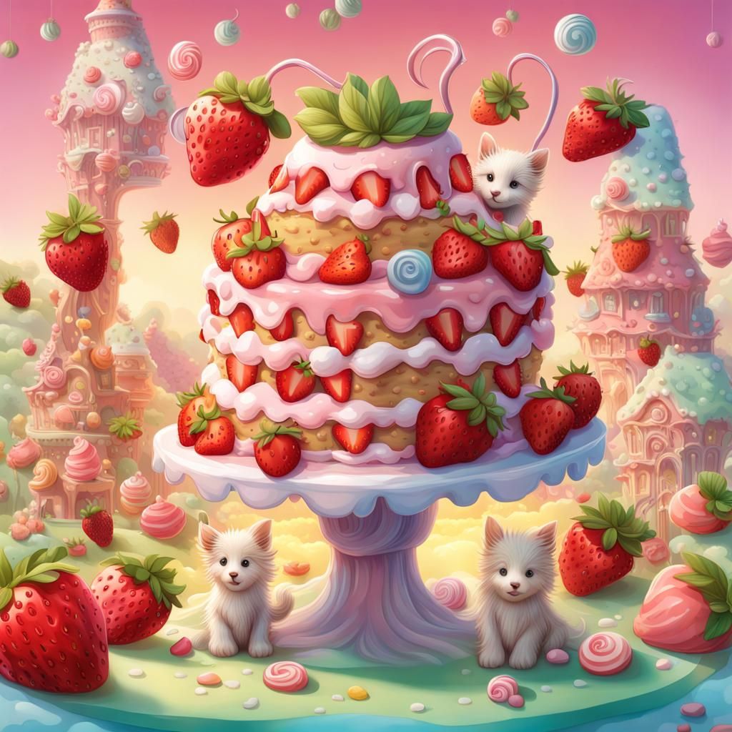 Strawberry Shortcake with Animals in Candy Art Style