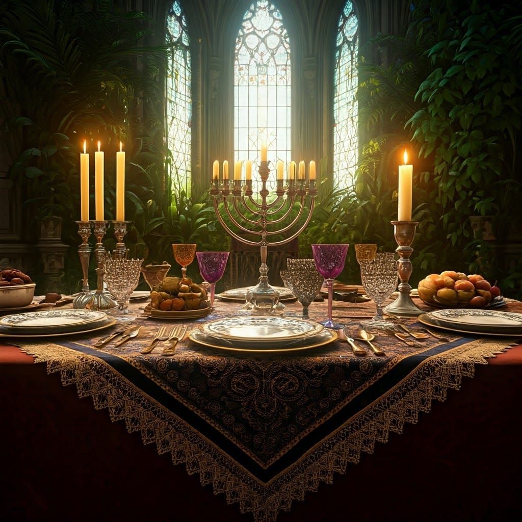 Elegant Shabbat Table in Whimsical Realism