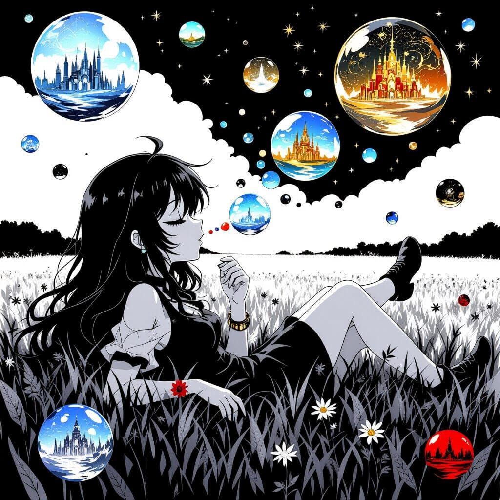 Anime Character's Bubble Worlds: Digital Art