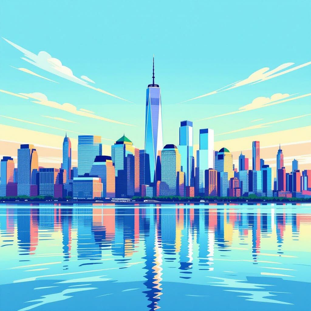 Vibrant NYC Skyline Illustration in Graphic Art Style