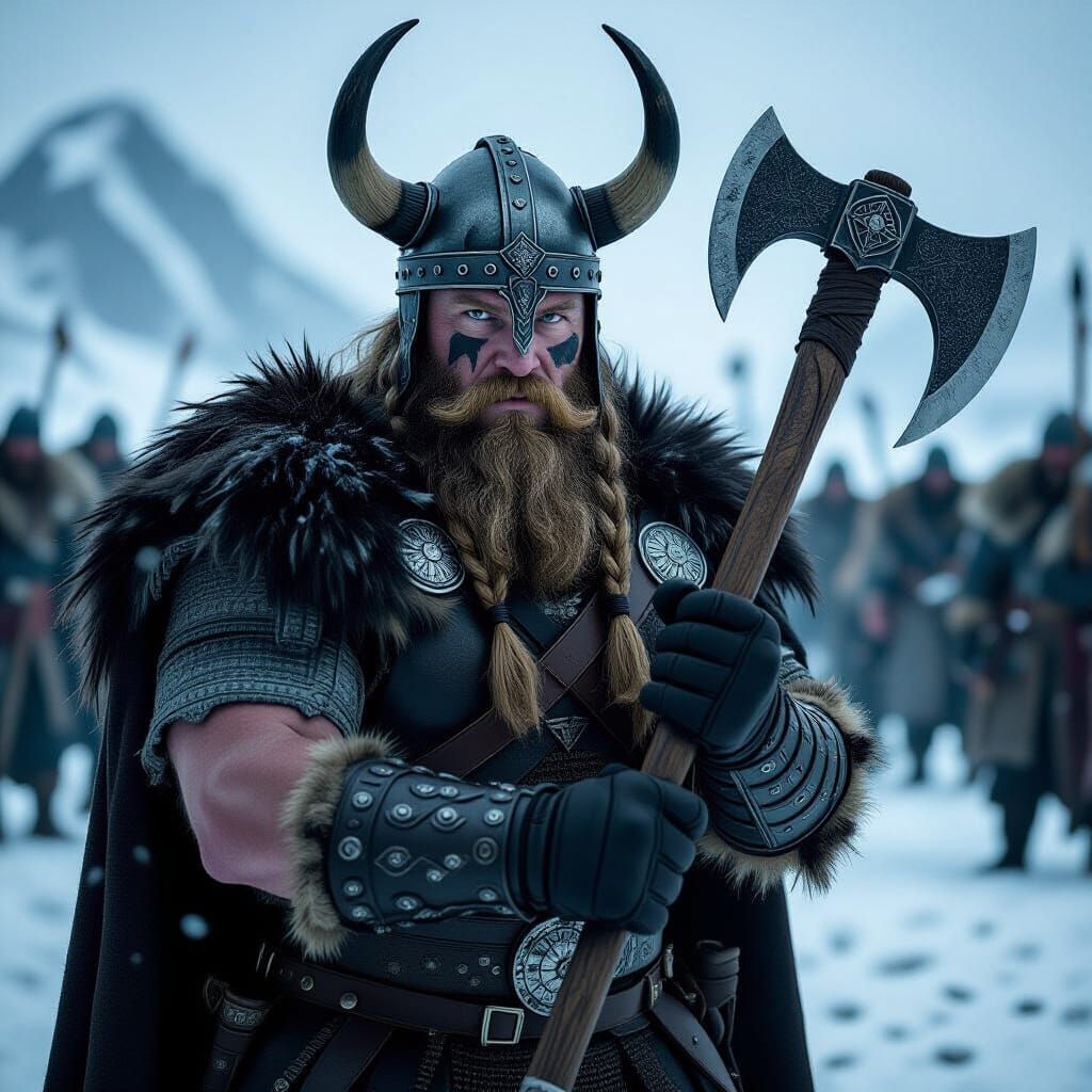 Triumphant Viking Warrior on Battlefield in Cinematic Style