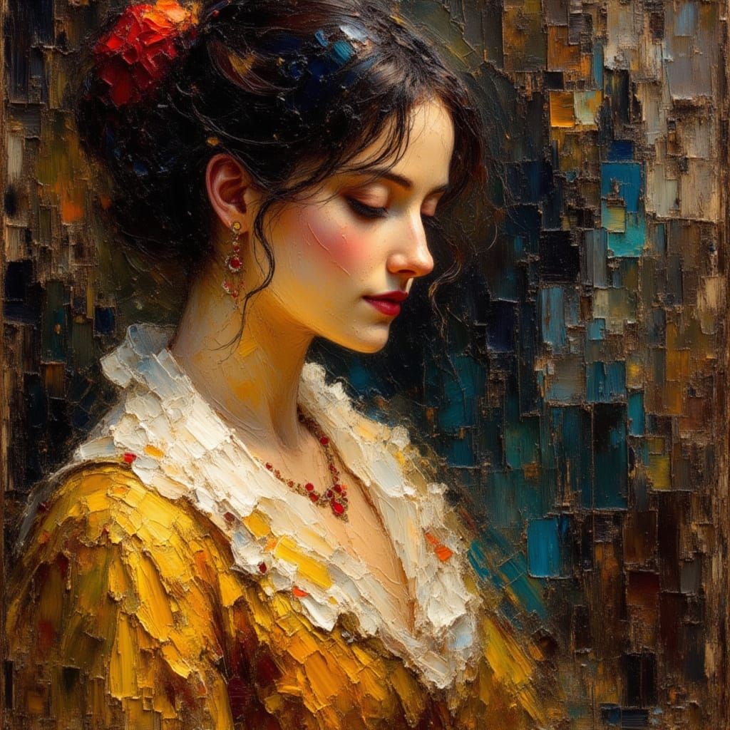 Demure Woman in Caravaggio Style Oil Portrait