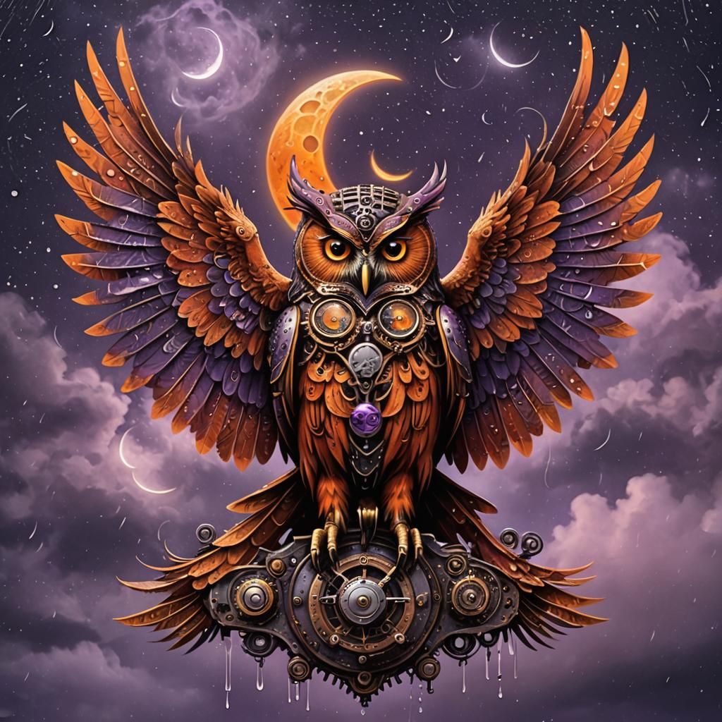 Steampunk Owl Guardian of the Midnight Sky