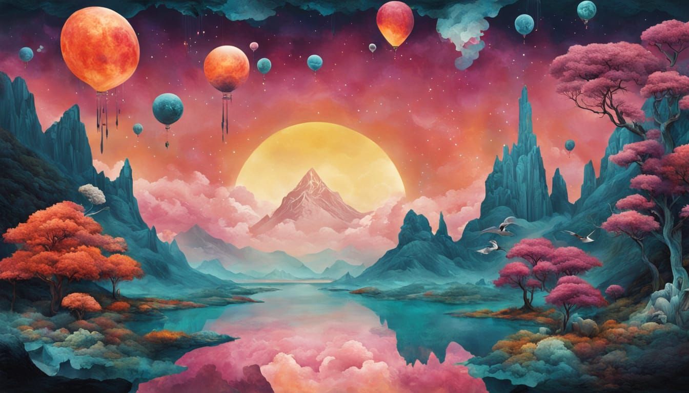 Dreamlike Collage with Vibrant Hues and Ethereal Glows