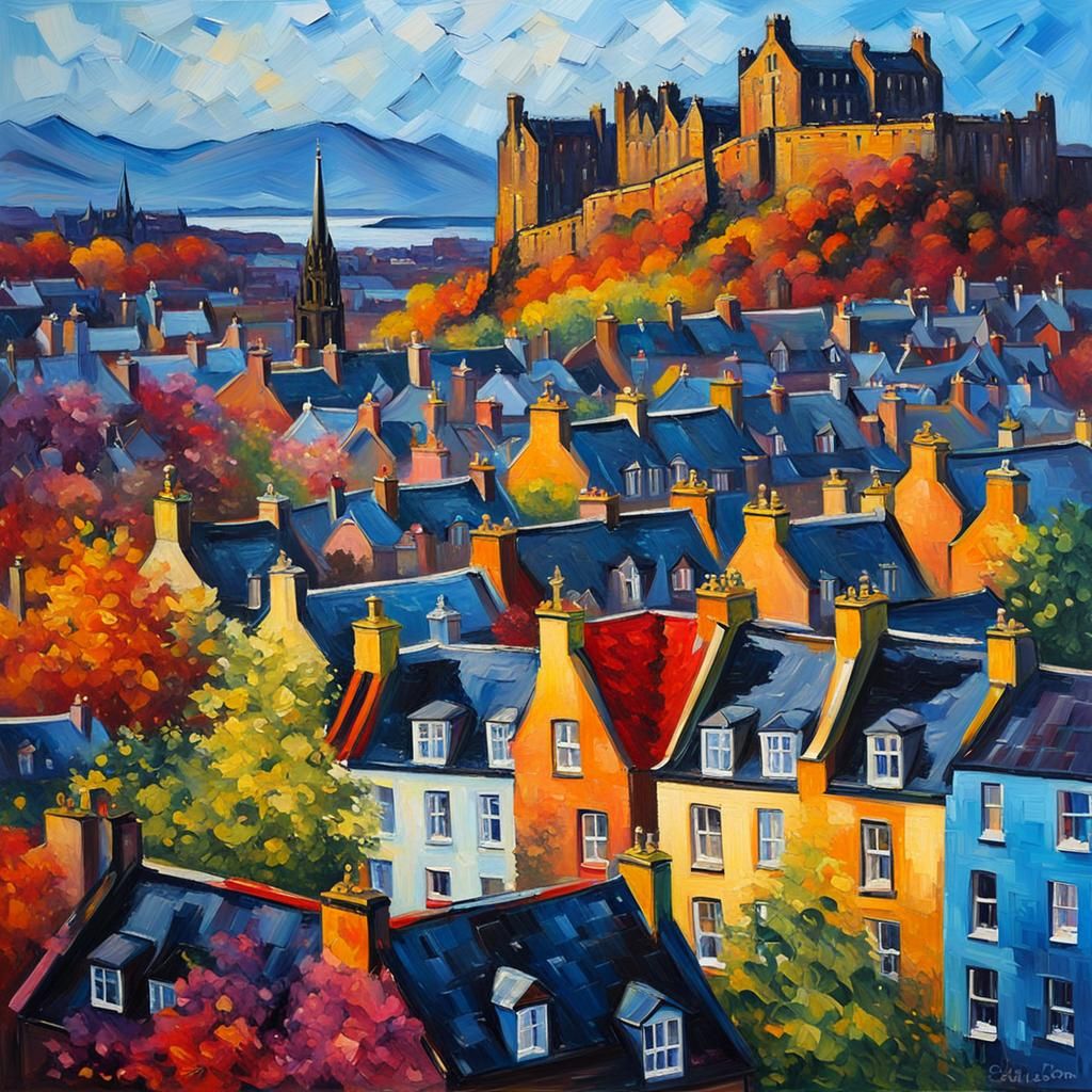 Edinburgh, Scotland: Neo-Impressionist Oil Painting