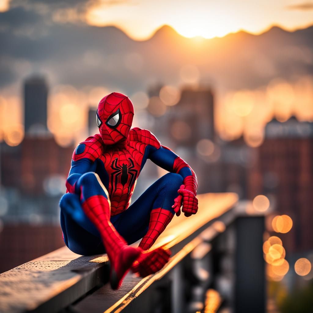 Spiderman Watching a Sunset in Professional Photography Styl...