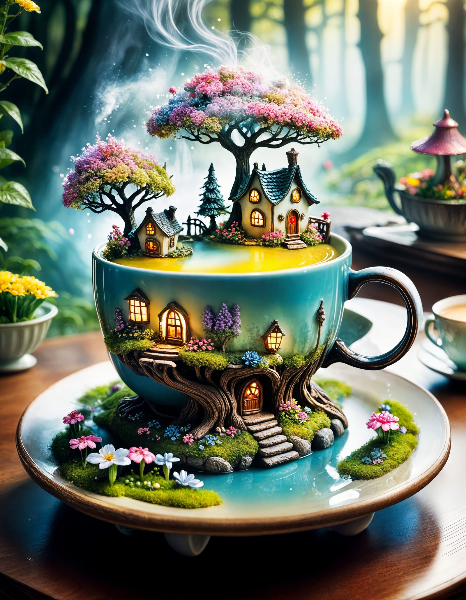 Miniature Fairy Village Teacup Spring Fantasy Art