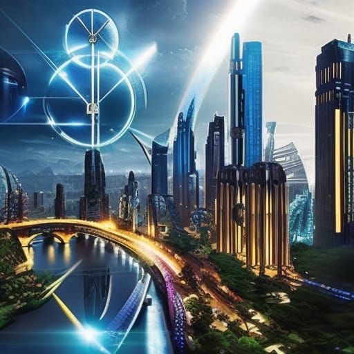 Futuristic City with Time Travel Machine