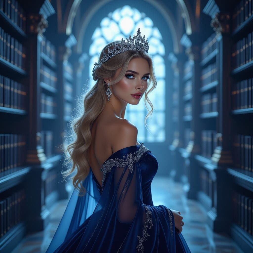 Ethereal Blond Woman in Moonlight Crown, Fine Art Photograph...