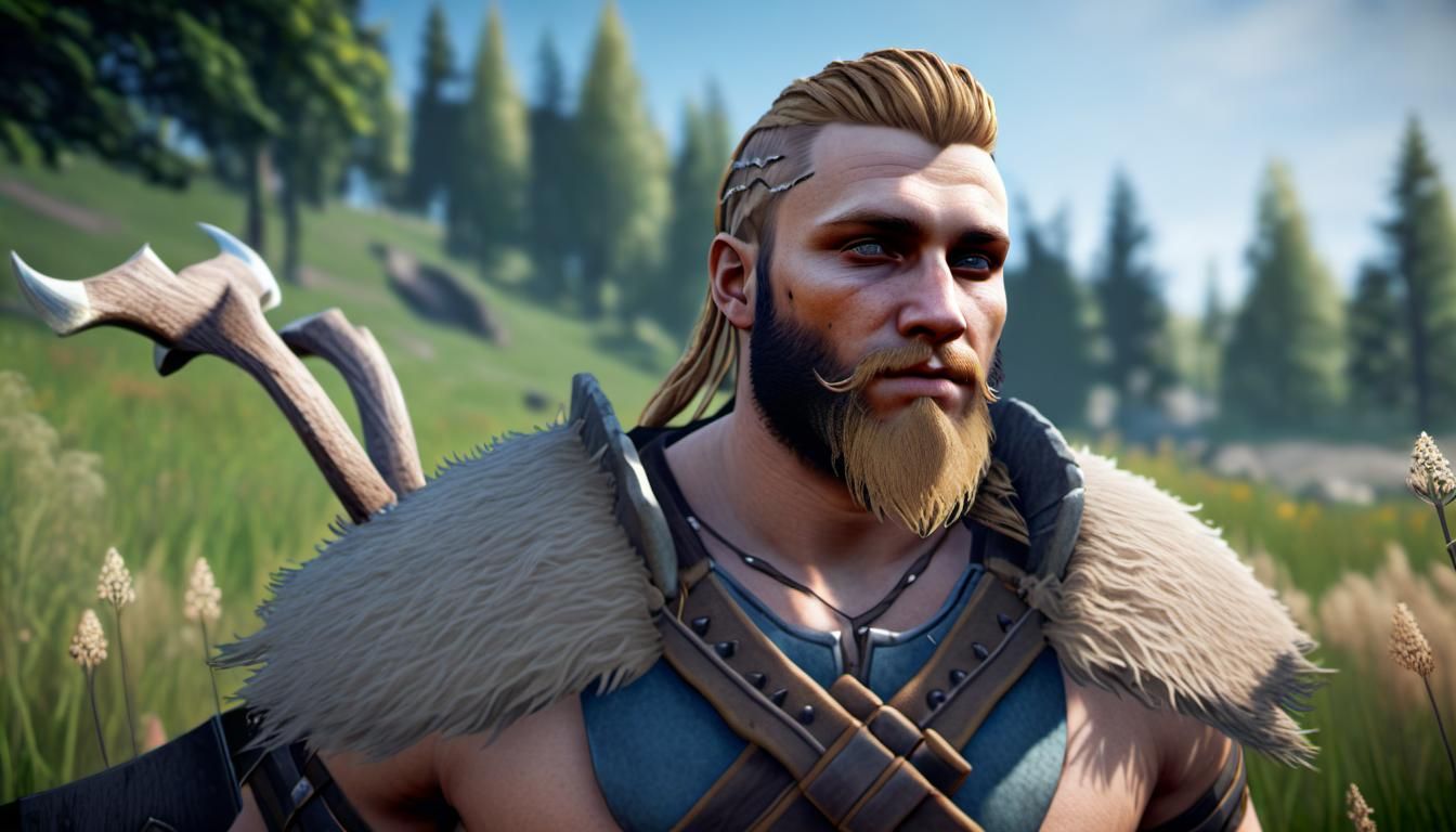 Valheim Viking in the meadows biome