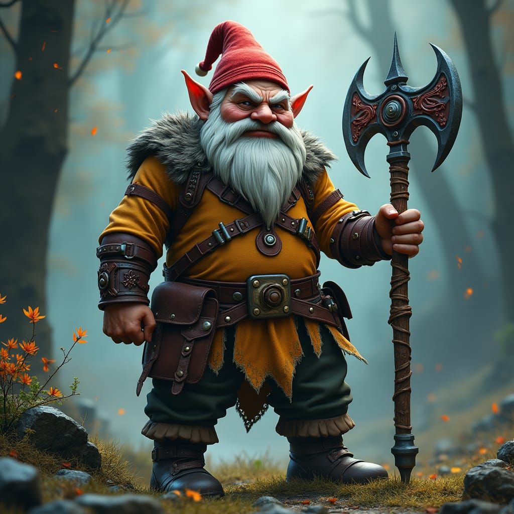 Gnome Warrior with Axe in Fantasy Realm