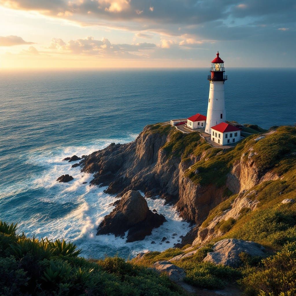 Luminous Coastal Lighthouse in Hyper-Realistic Style