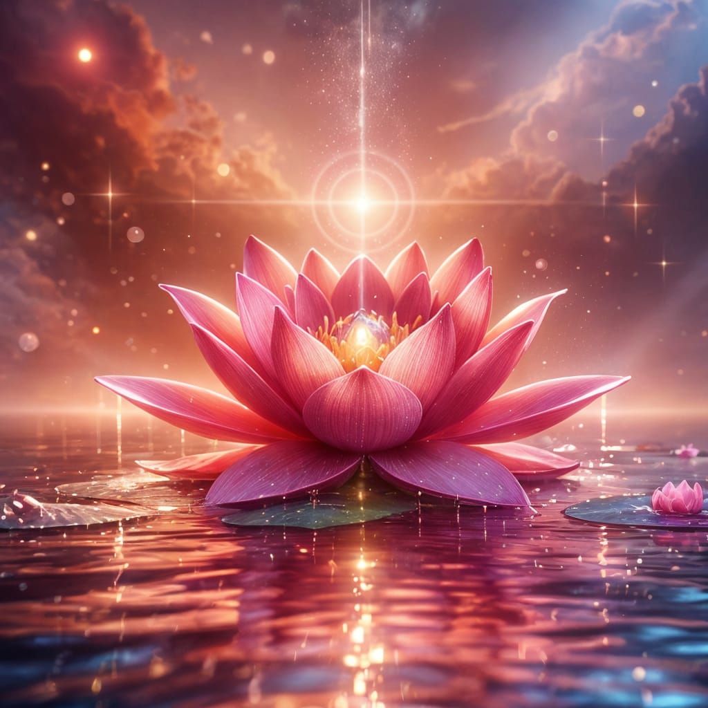 Radiant Pink Lotus Flower in Fantasy Art Style