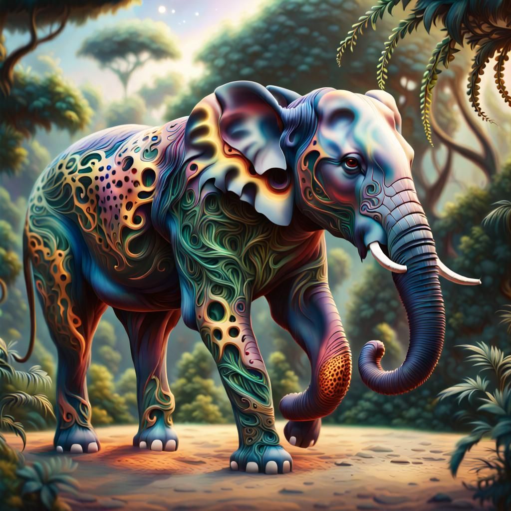 Celestial Hybrid Elephant-Cheetah in Jungle