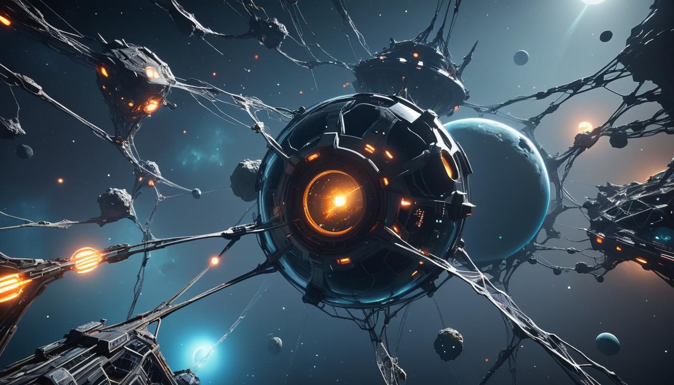Connected Network World in Deep Space: 3D Render