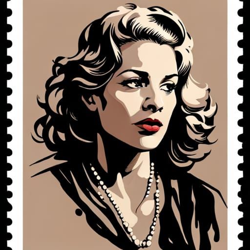 Art Deco Woman Portrait on Postage Stamp