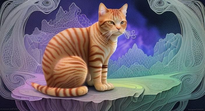 a ginger tabby cat, geometric line drawing, intricate detail...