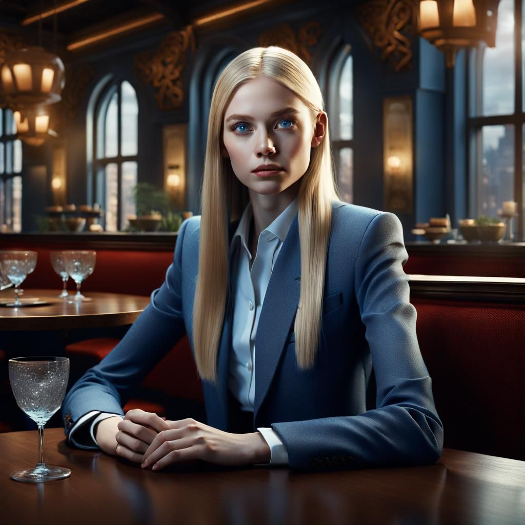 Young Woman in Business Suit: Detailed Digital Art