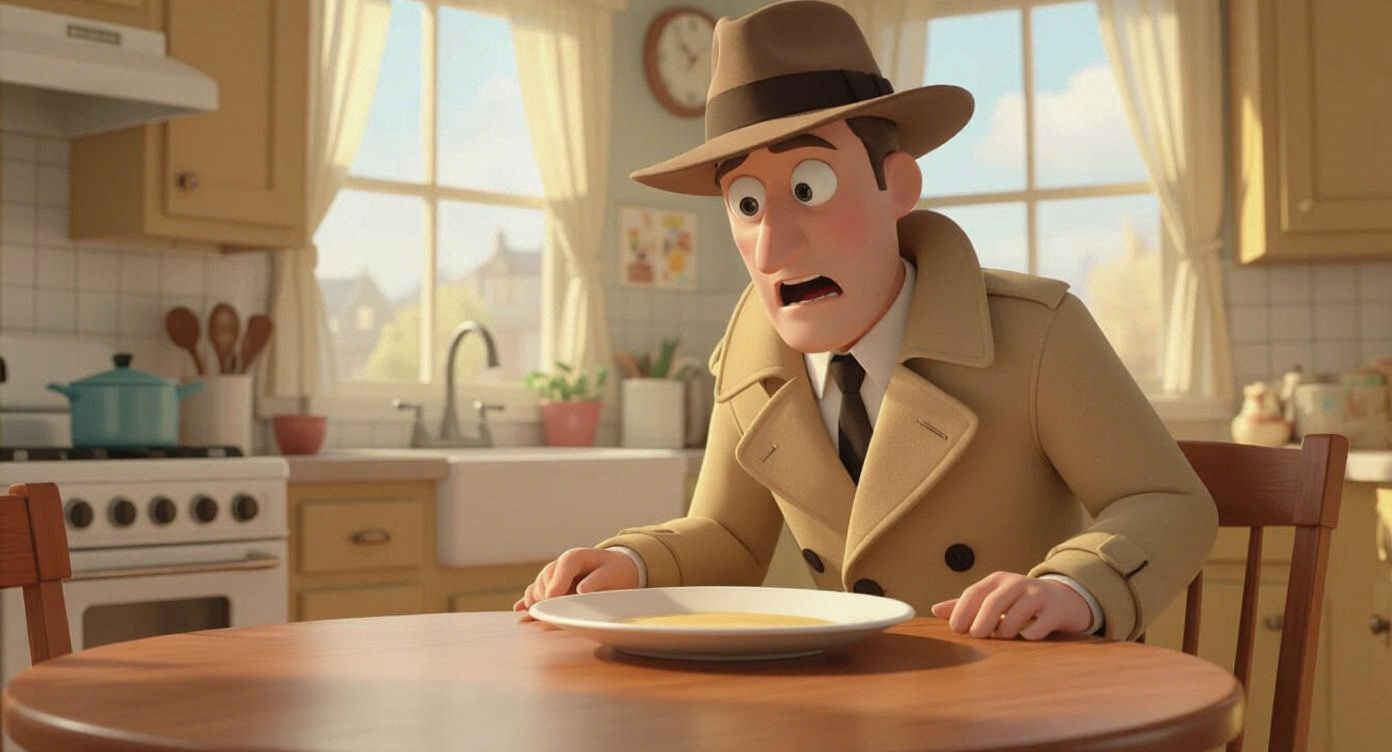 Detective Finds Empty Macaroni Plate in Cozy 3D Kitchen