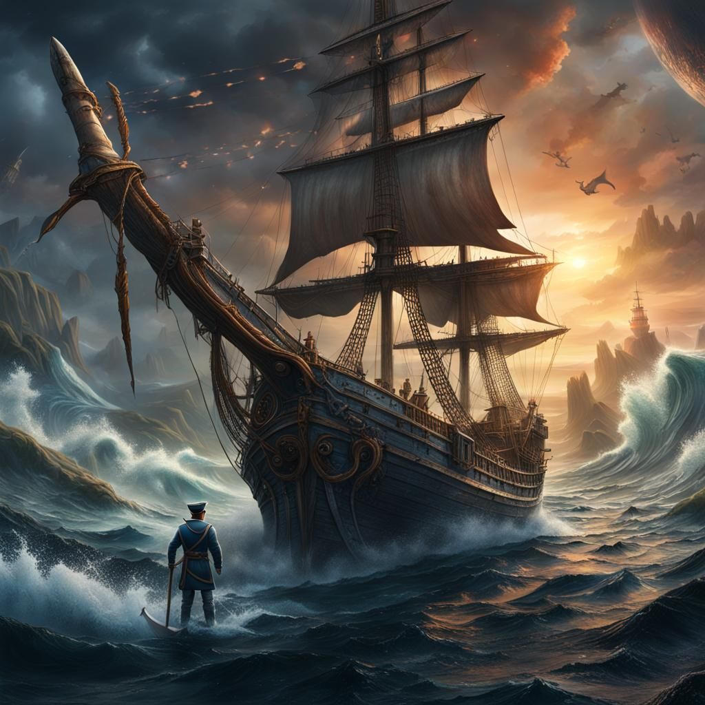 Whaling Ship Harpoon Scene in Detailed Matte Painting