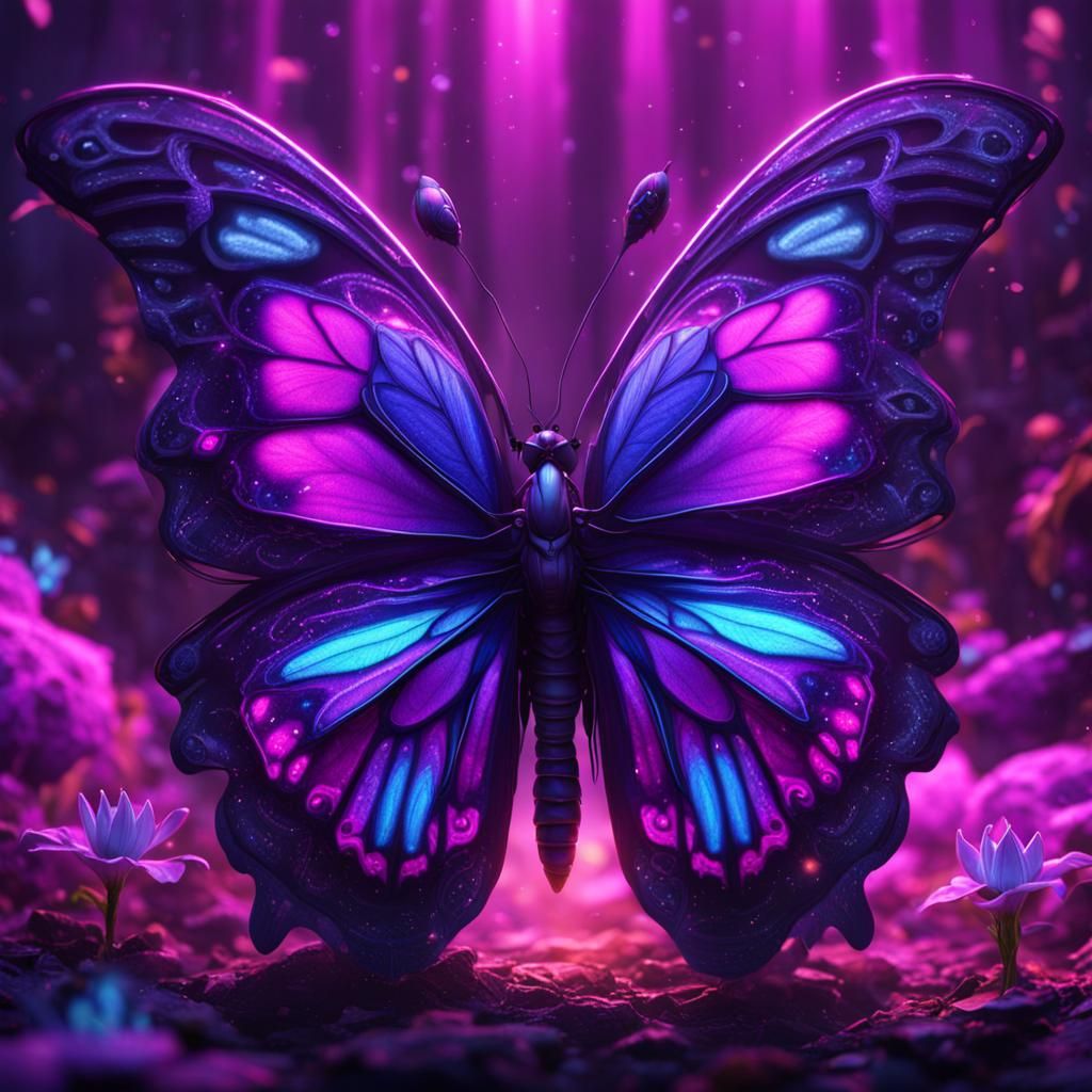 Neon Purple Butterfly Digital Painting