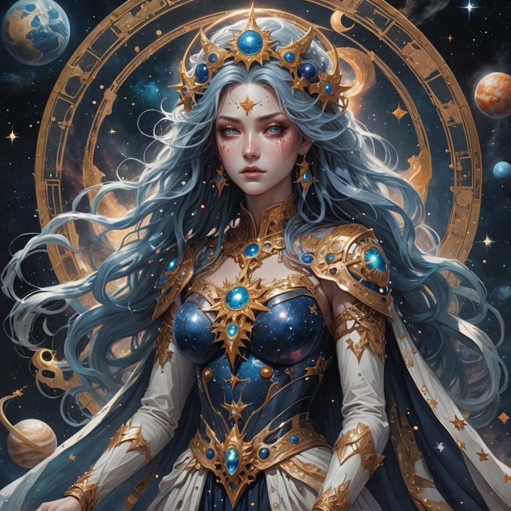 A vengeful and powerful female deity made entirely of stardu...