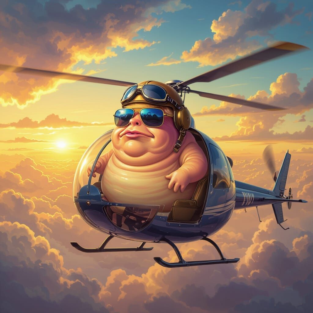 Blobfish Pilot in Helicopter, Surrealist Style