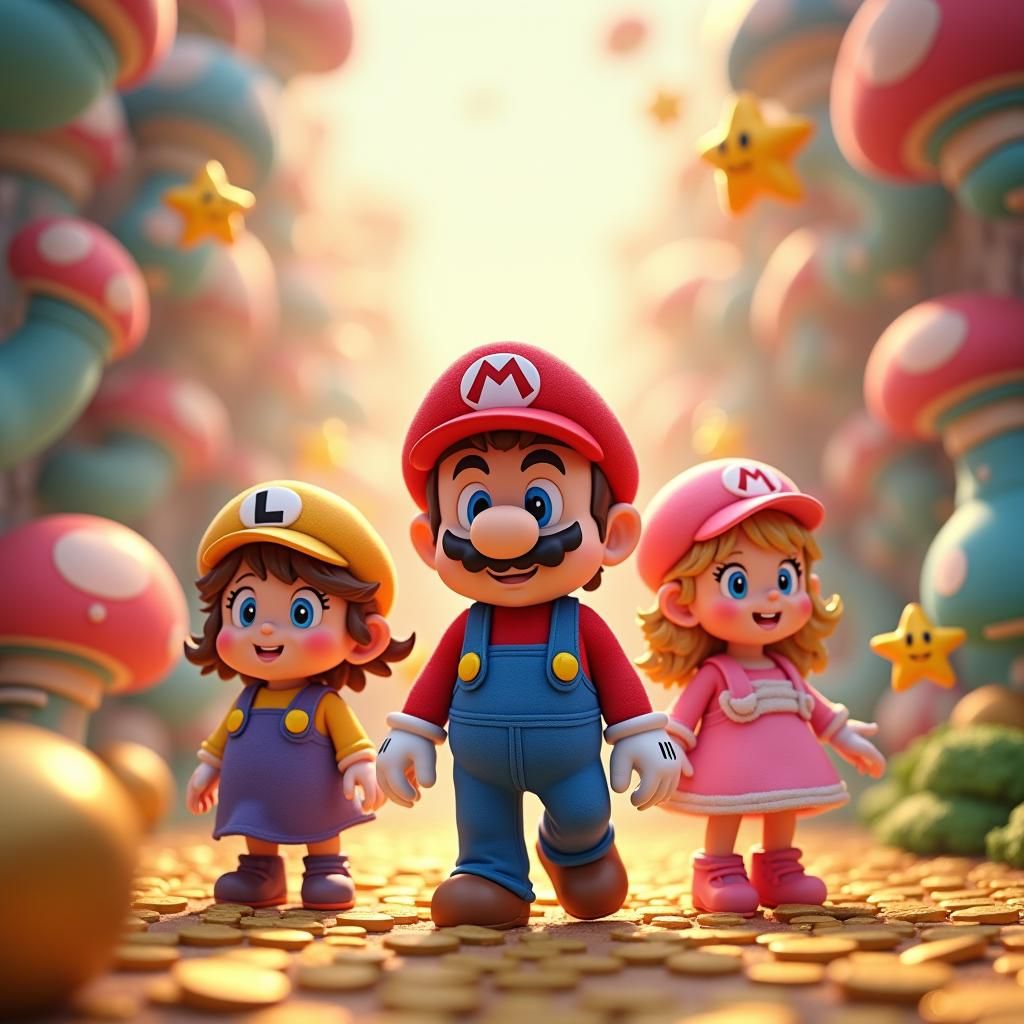 Whimsical Mario-Themed Party Flyer in Anime Style