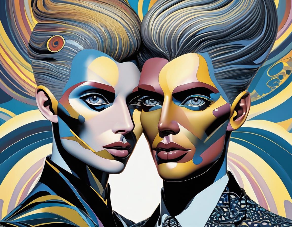 Androgynes Dancing in Jack Kirby Style Seascape