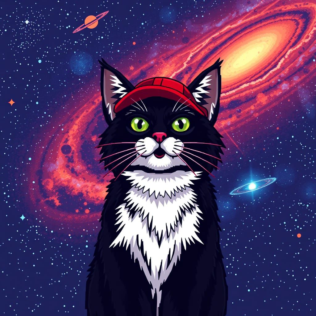 8-Bit Cosmic Cats in Celestial Pixel Art