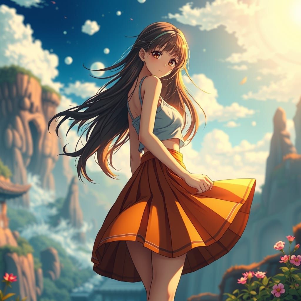 Whimsical Anime Goddess in Vibrant Studio Ghibli Style