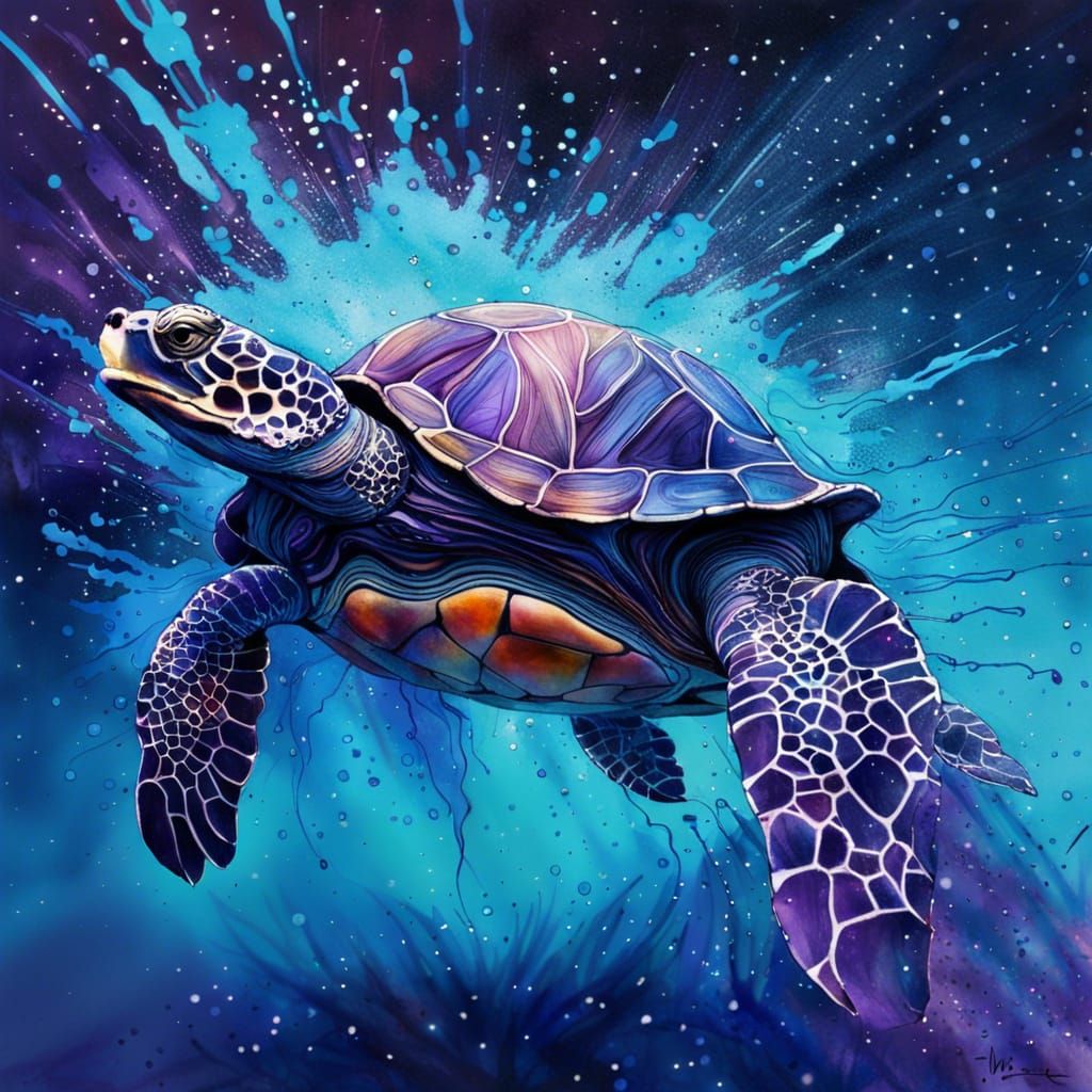 Flying Water Turtle in Starry Vortex