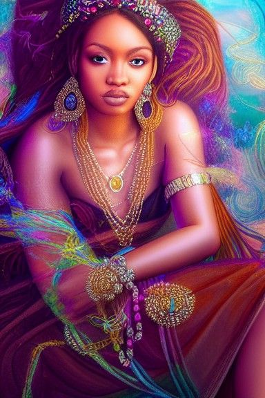 Goddess Amongst Crystals: Photorealistic Portrait