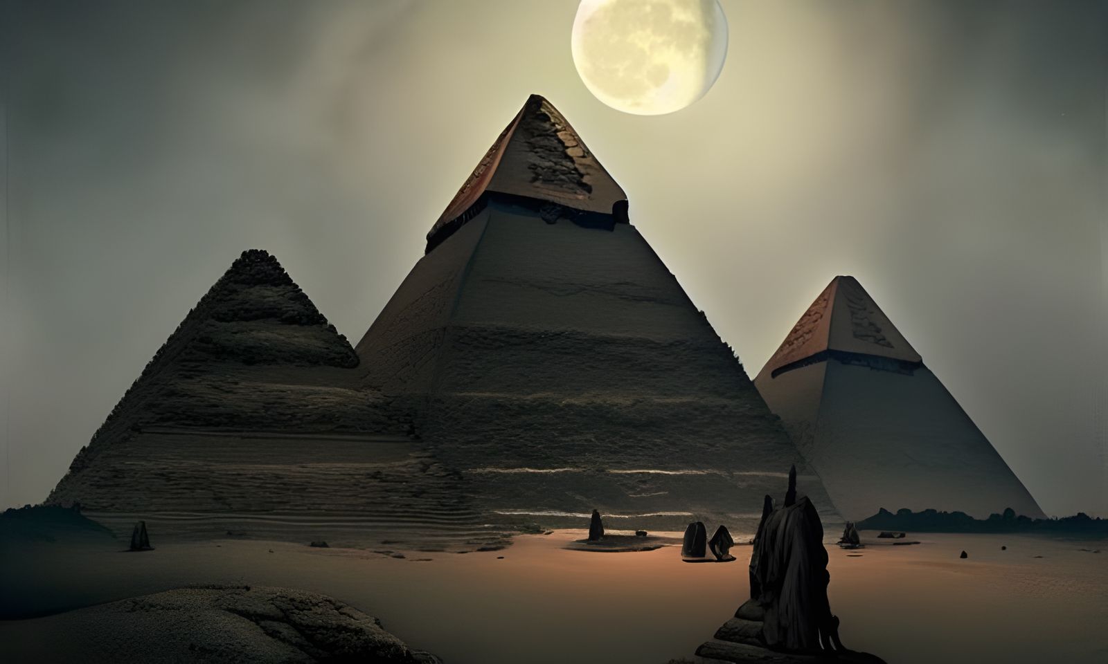 Moonrise Over Pyramids: Hyperrealistic Mixed Media Illustrat...