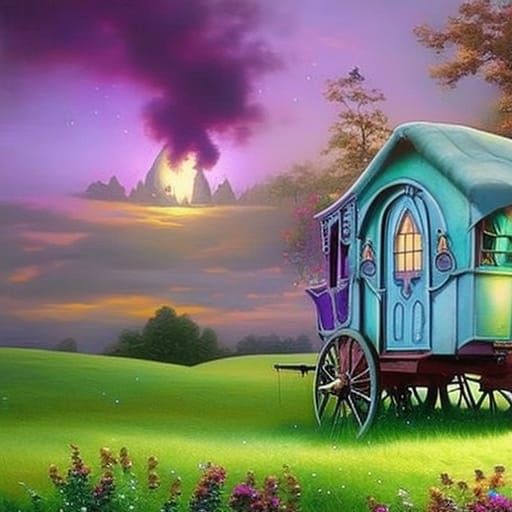 Purple Gypsy caravan wagon house& gothic vibes& fantasy vibes& ethereal vibes& magical vibes& witchy vibes& Gypsy vibes&...