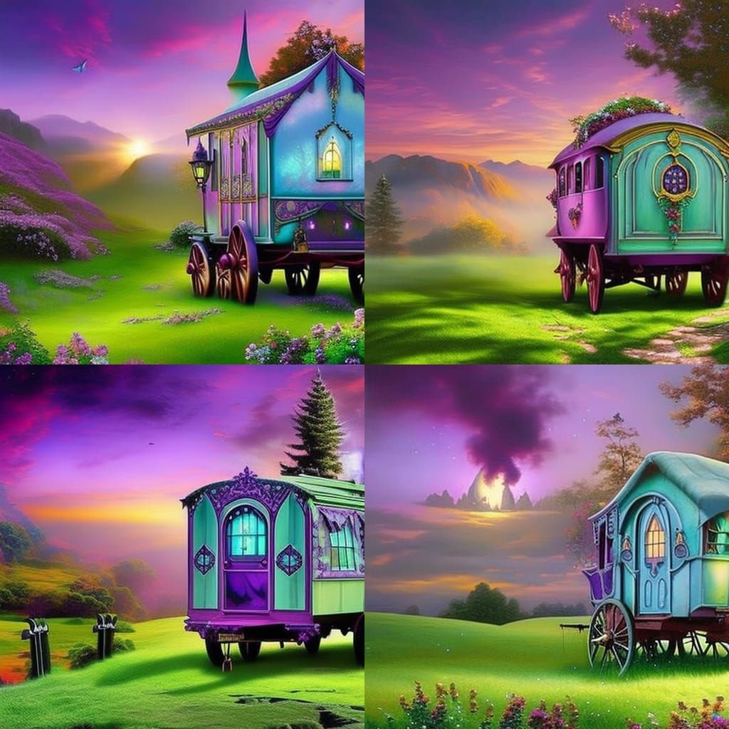 Purple Gypsy caravan wagon house& gothic vibes& fantasy vibes& ethereal vibes& magical vibes& witchy vibes& Gypsy vibes&...