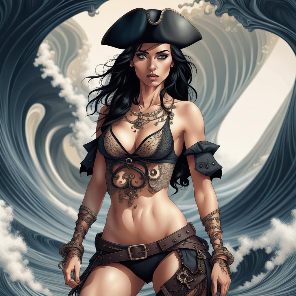 Female Pirate with Abstract Vector Fractal Design