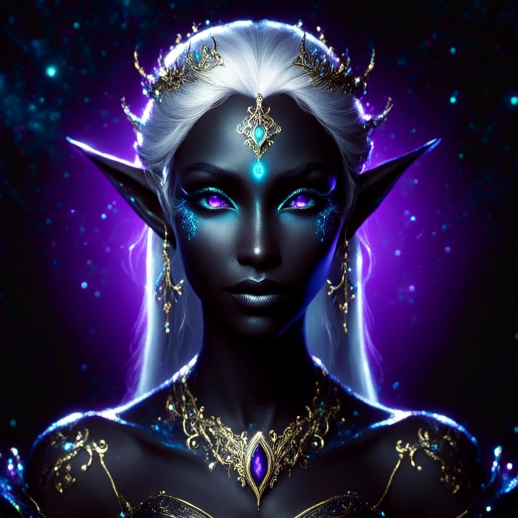 Drow Elf Portrait with Purple Glow
