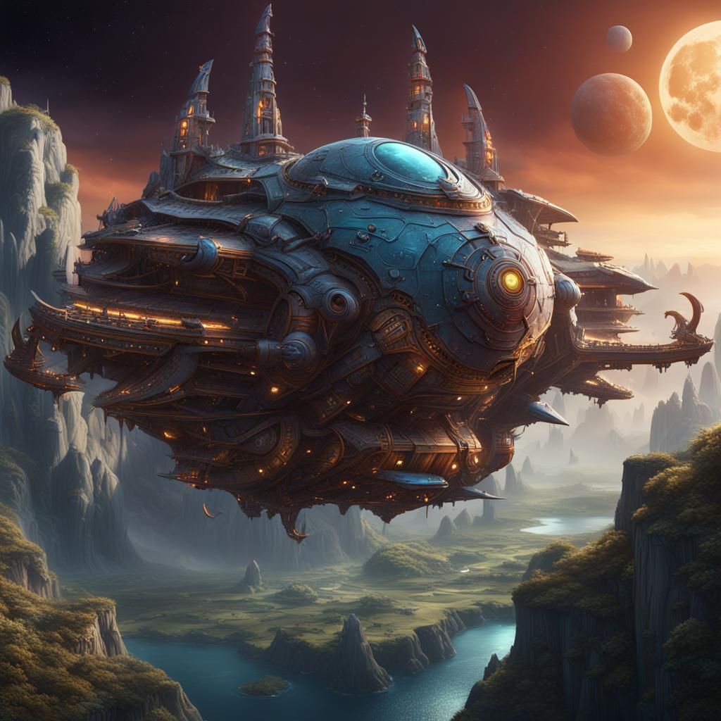 High Fantasy Spaceship in Detailed Matte Painting