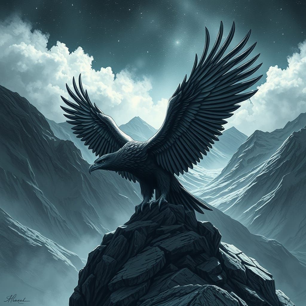 Epic Golden Eagle Soaring: Dramatic Coal Sketch