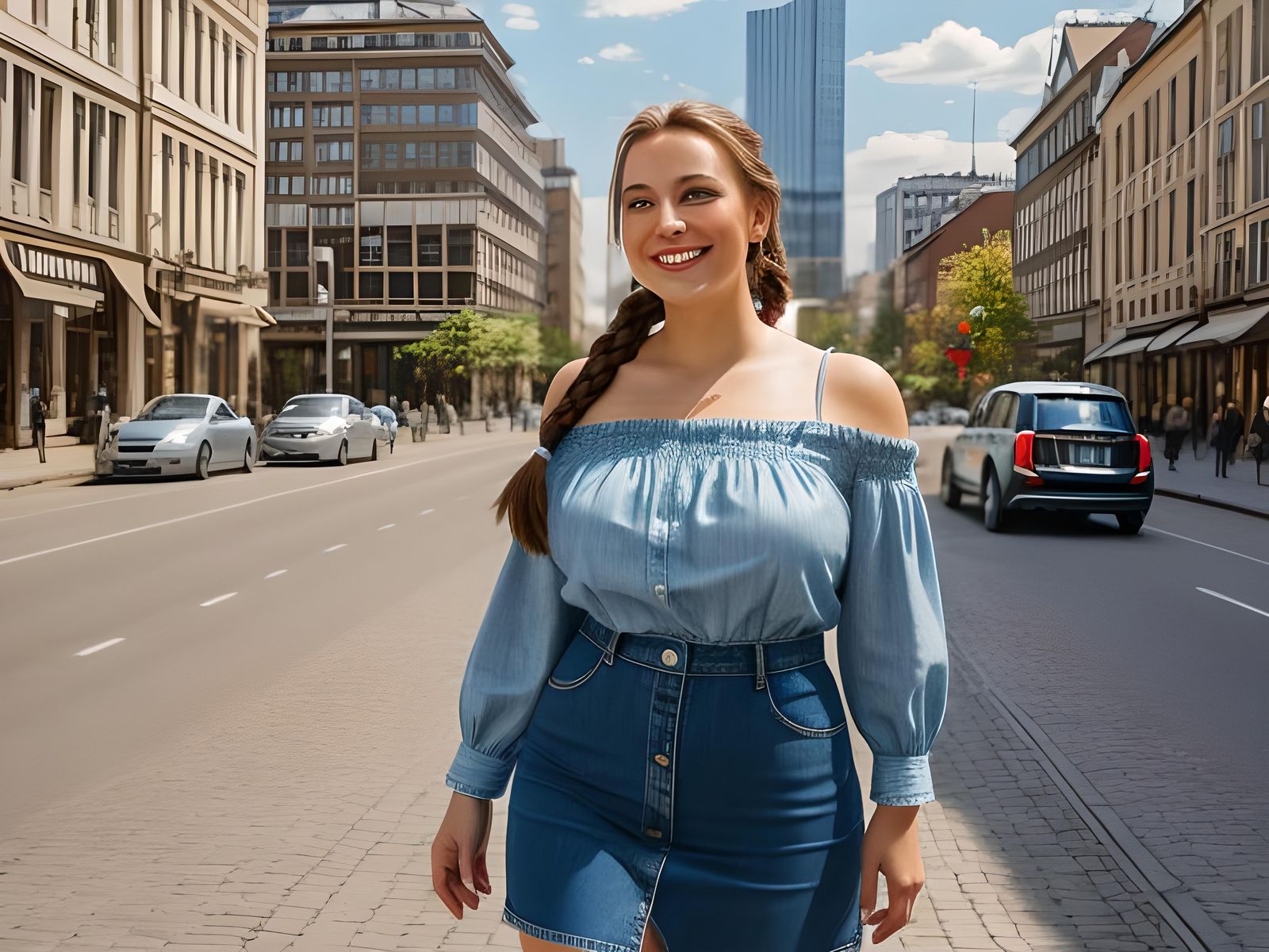 Elegant Woman on City Street as Oil Painting