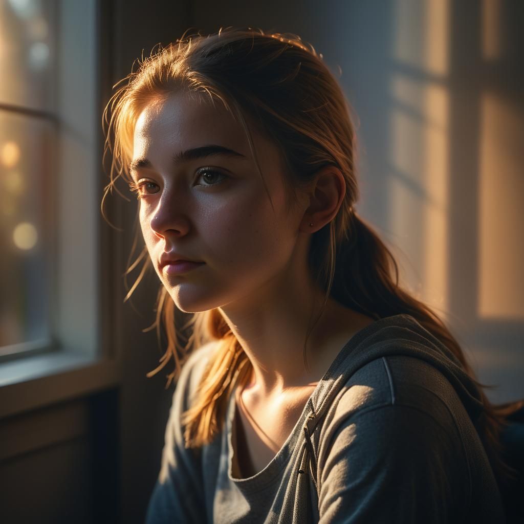Contemplative Teenage Girl in Moody, Cinematic Lighting