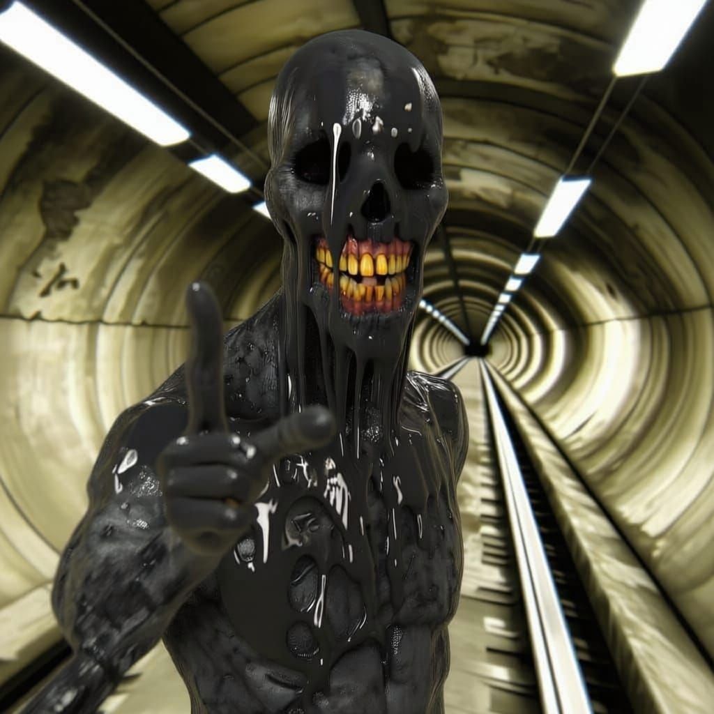 Terrifying Oozing Ink Monster in Abandoned Hallway