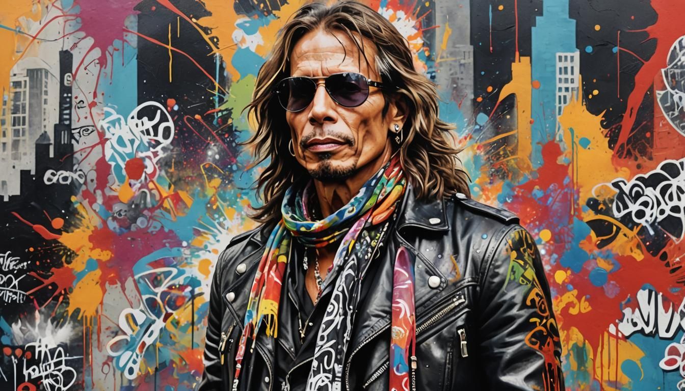 Steven Tyler Portrait in Pop Art Watercolor Style