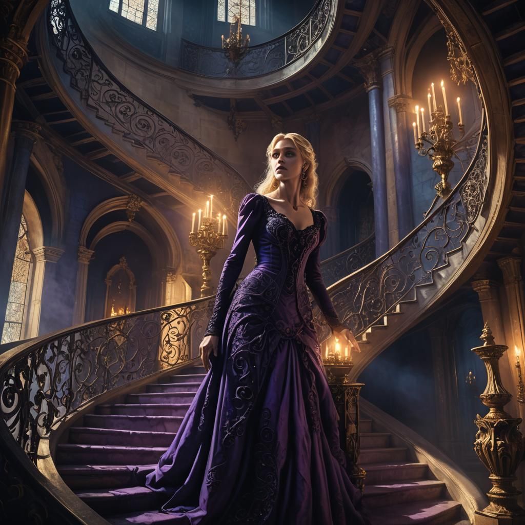 Gothic Horror Woman Descending Staircase