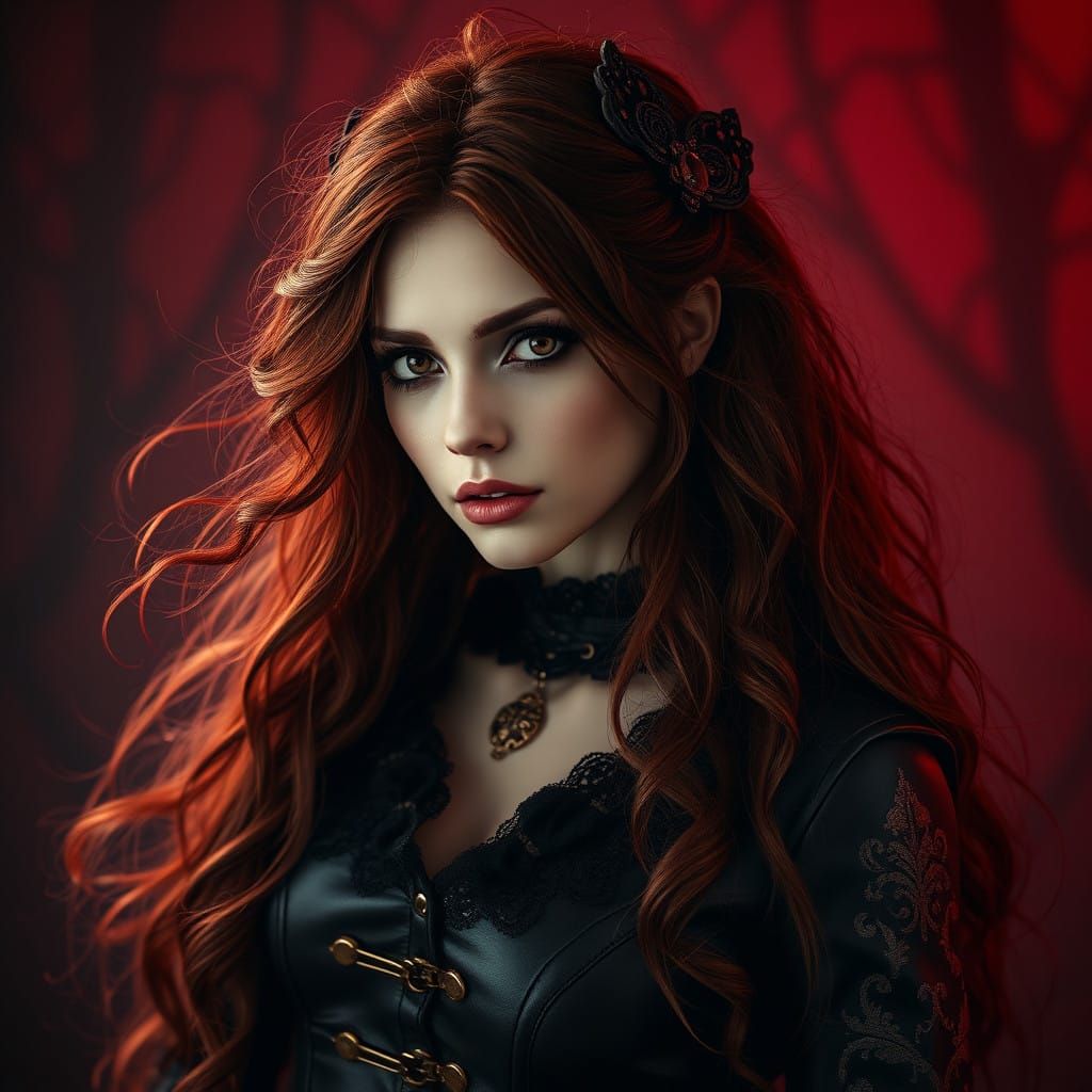 Gothic Woman in Victorian-Era Leather Attire