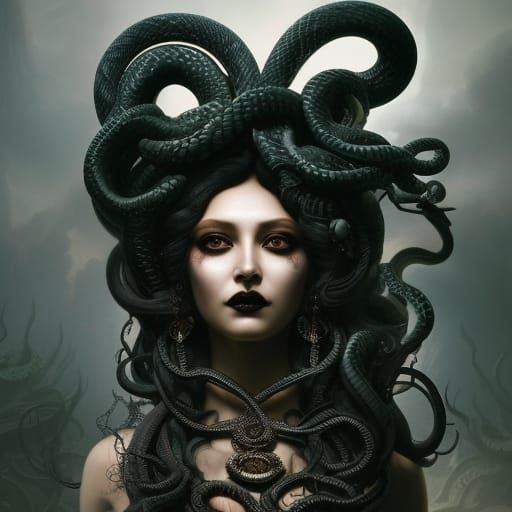 Gothic Medusa with Snakes and Glowing Eyes