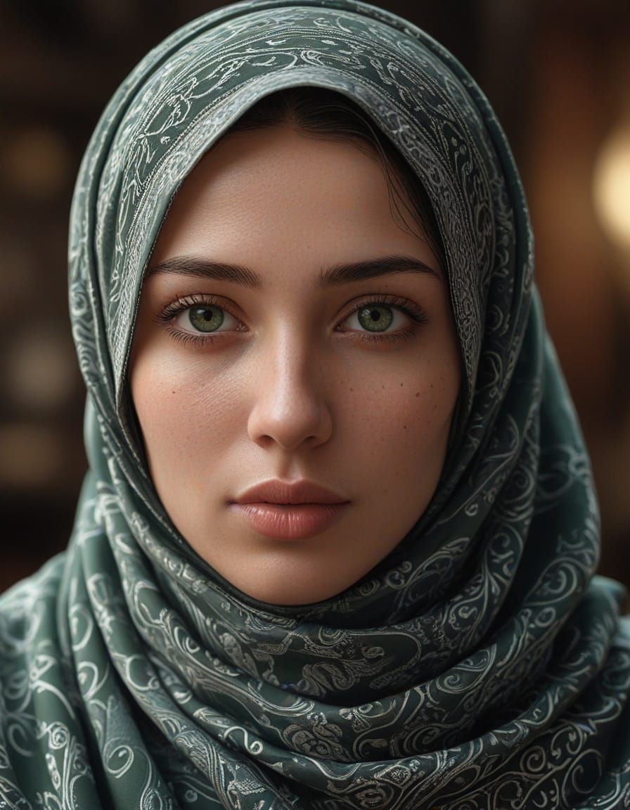Hyper-Realistic Portrait of a Woman in Hijab