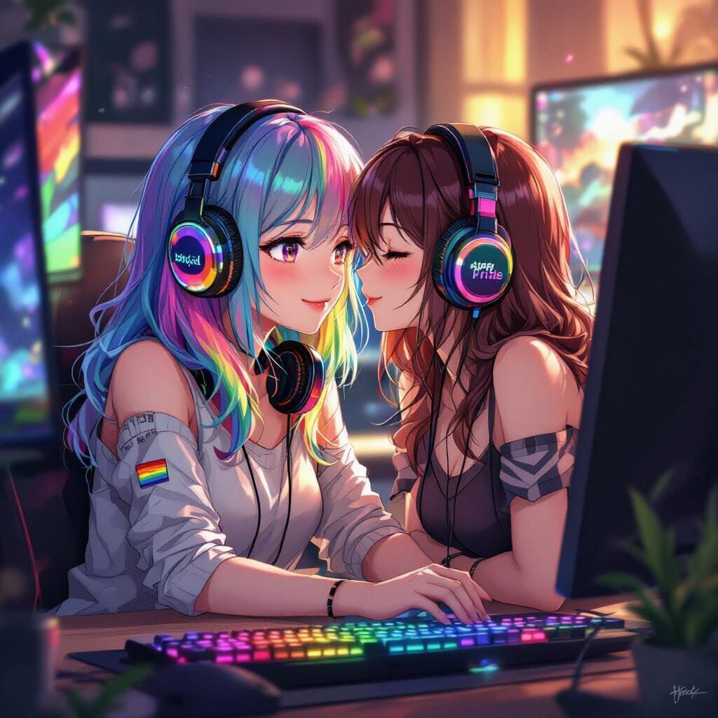 Anime Gamer Couple Sharing a Tender Moment