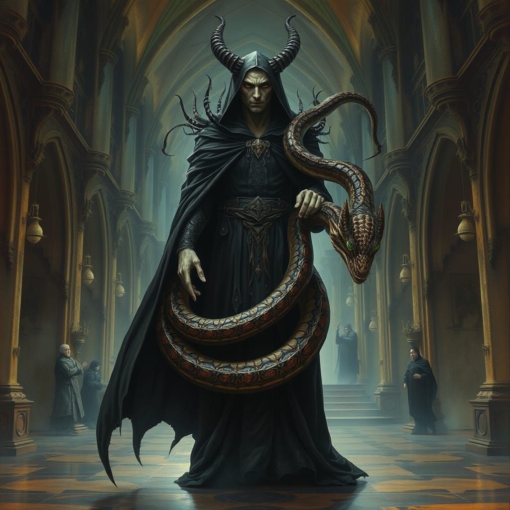 Gothic Sorcerer Ensnared by Dark Creatures in a Haunted Cast...